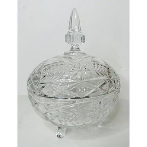 Vtg Footed Clear‎ Crystal Glass 10" Pedestal Candy Bowl Dish with Steeple Lid